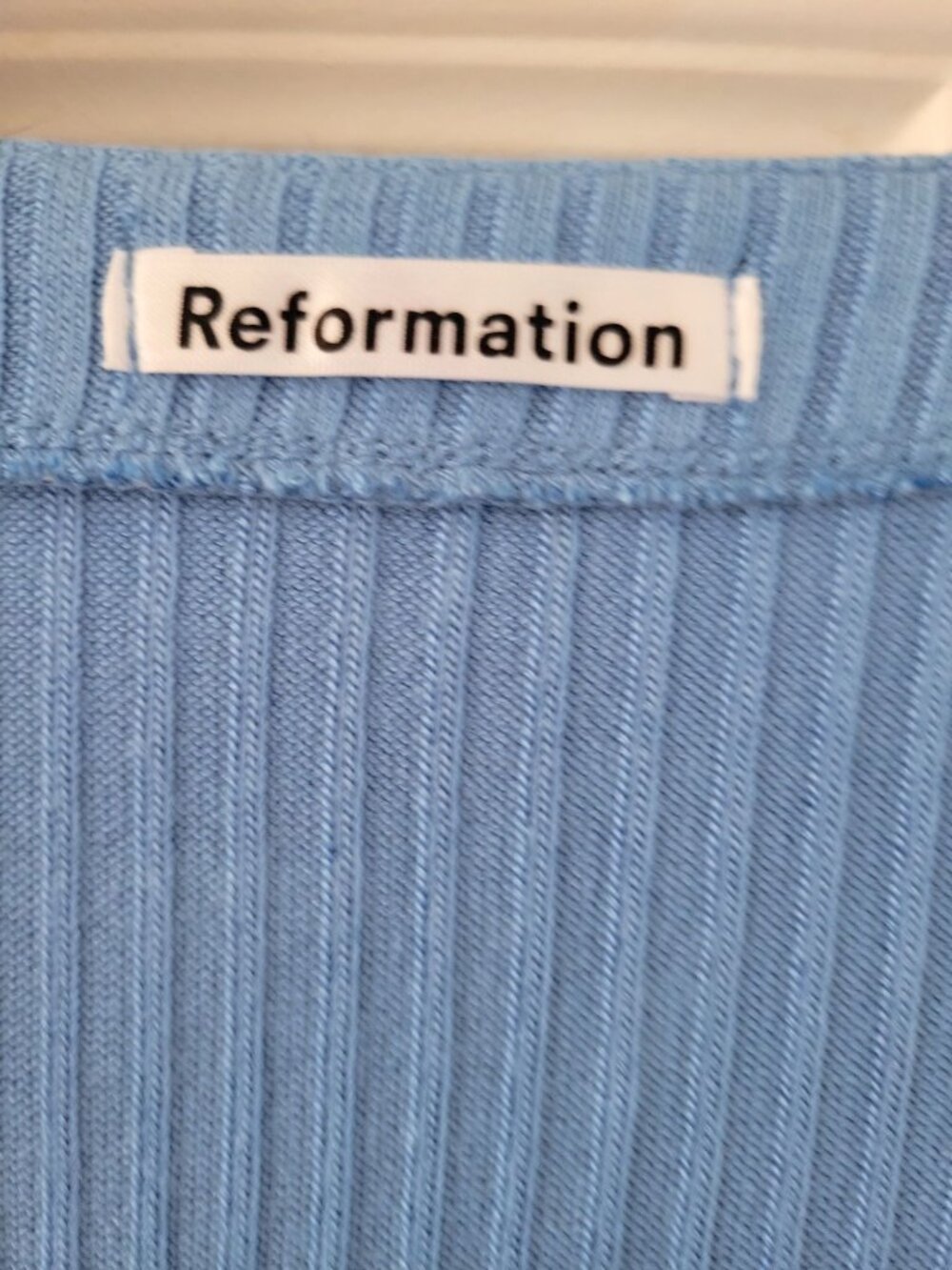 Reformation Pastel Blue Gellar Sweater size Medium Tencel V neck Feminine - Picture 3 of 10